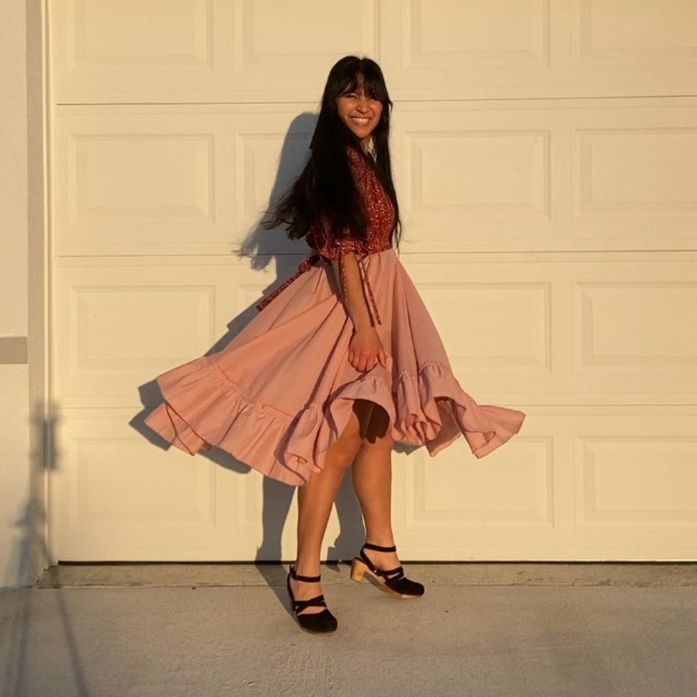 Cottage Core Dress Sustainable Fashion Pink and Red Vintage Fabric